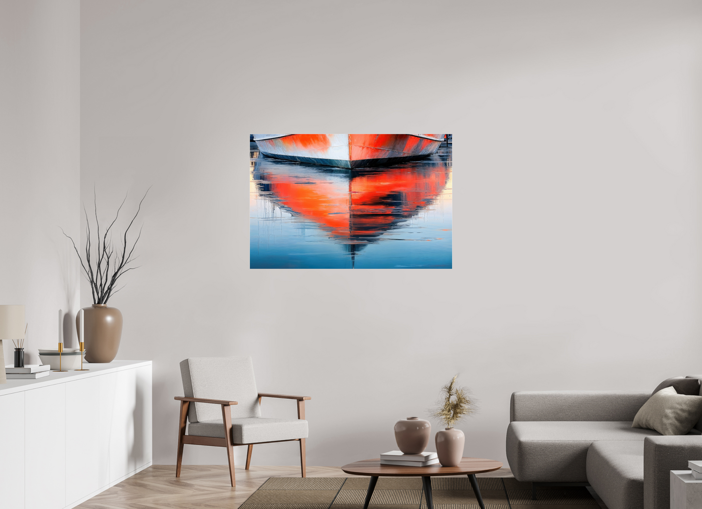 120 x 80 cm, Acrylglas glänzend standard Wasserspiegelung Bootsrumpf-01—Wandkunst, Fine Art Print, Leinwand, Acryldruck, Alu-Dibond