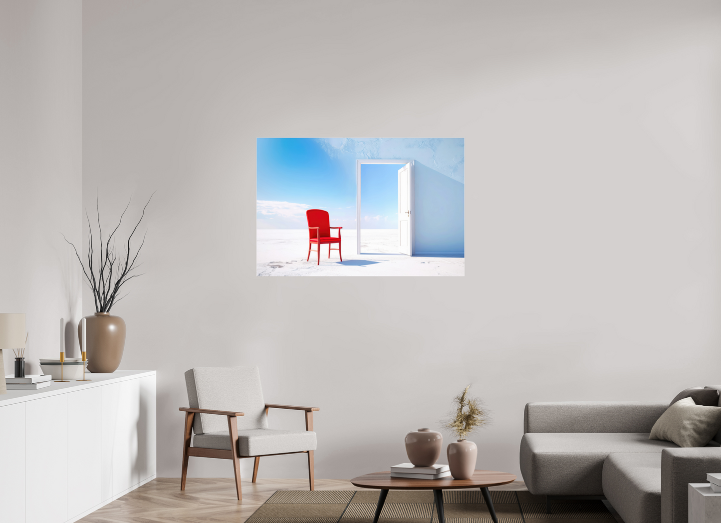 120 x 80 cm, Acrylglas glänzend standard Blick durch die Tür surreal-02—Wandkunst, Fine Art Print, Leinwand, Acryldruck, Alu-Dibond
