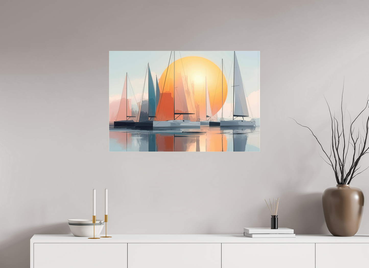 90 x 60 cm, Acrylglas glänzend standard Segelboot-Kunst - Zwischen Horizont und Geometrie-01—Wandkunst, Fine Art Print, Leinwand, Acryldruck, Alu-Dibond