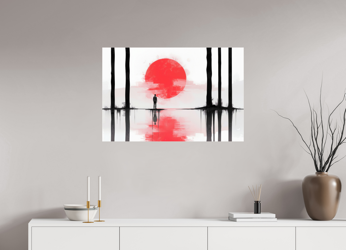 90 x 60 cm, Acrylglas glänzend standard Rote Sonne, Stille Küste—Wandkunst, Fine Art Print, Leinwand, Acryldruck, Alu-Dibond