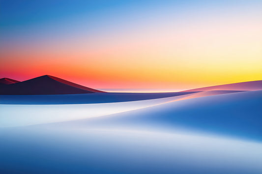 Duenen am Meer als surrealer Leinwanddruck – Kunstwerk „Die Stille der Duenen-02“.