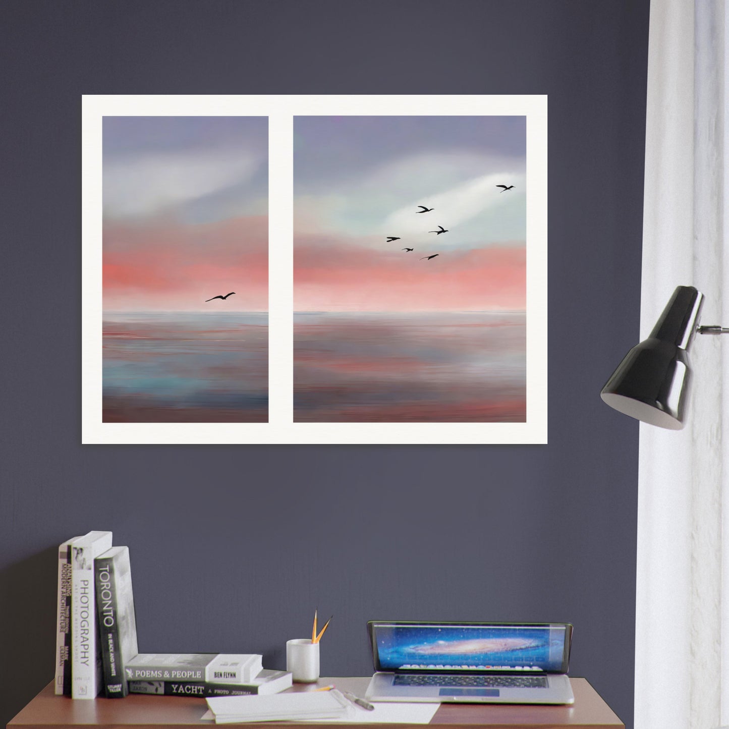 Wall mural Birds on the coast abstract-01, poster made of matte paper in museum quality, unframed