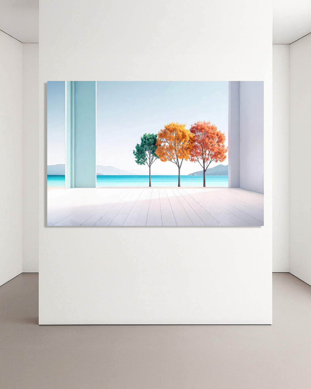 Zwischen Welten-01 – Surrealistischer Leinwanddruck mit Natur- und Innenraumkomposition