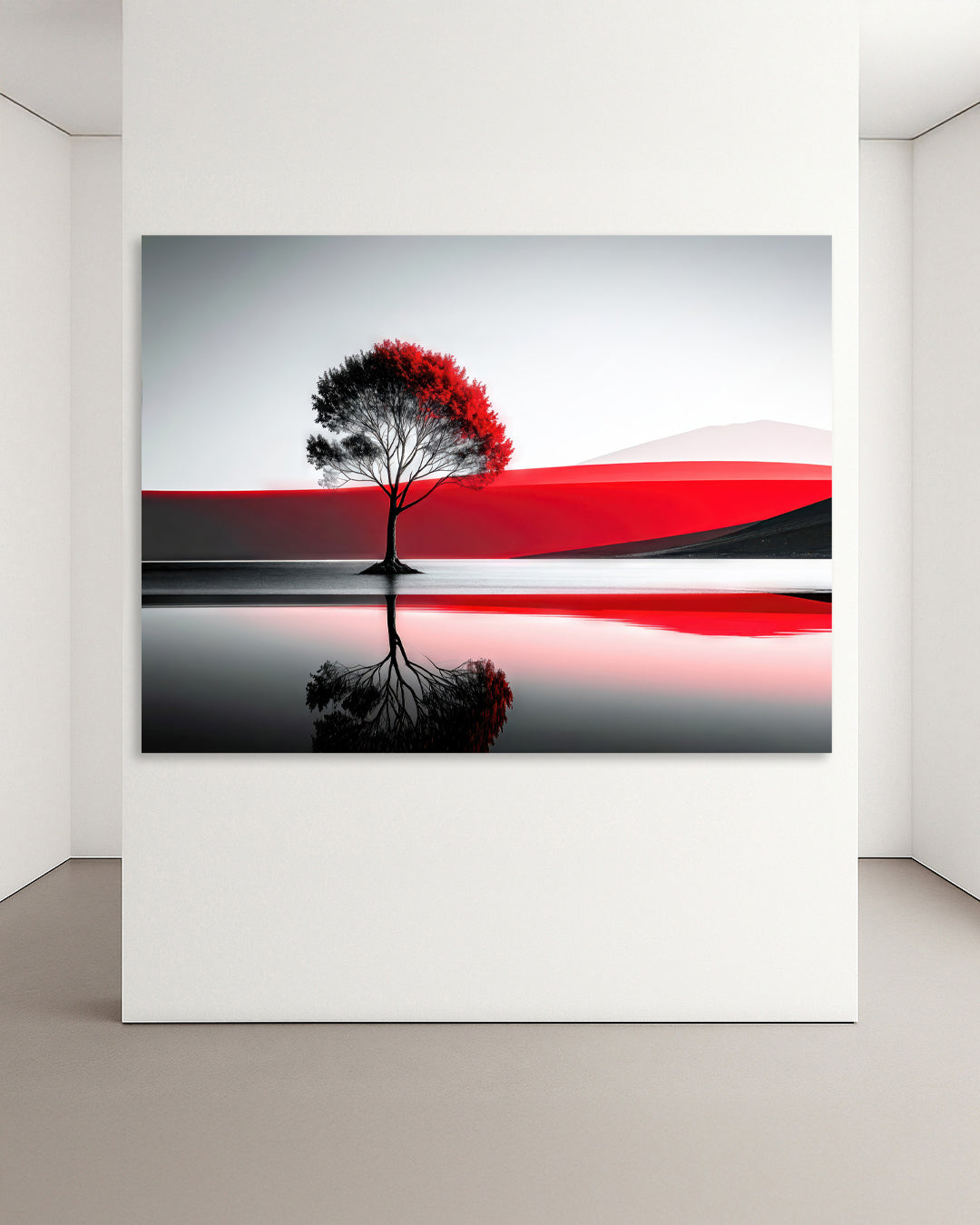 Surreale Leinwand-Kunst 'Baum am Ufer' – meditative Uferszene