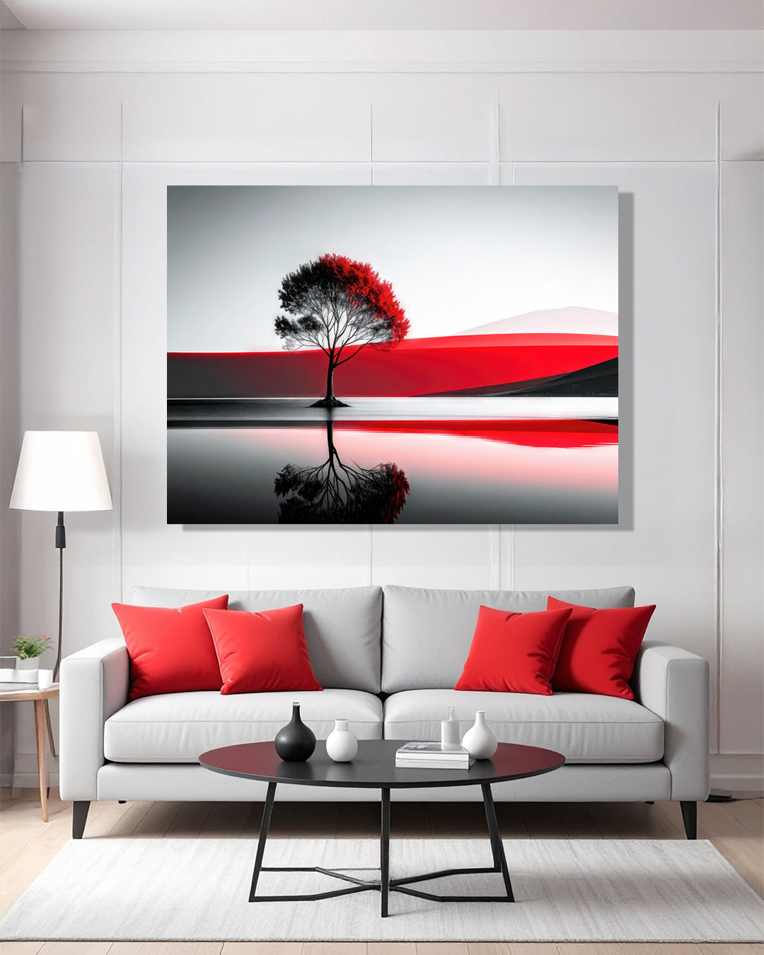 Surreale Leinwand-Kunst 'Baum am Ufer' – meditative Uferszene
