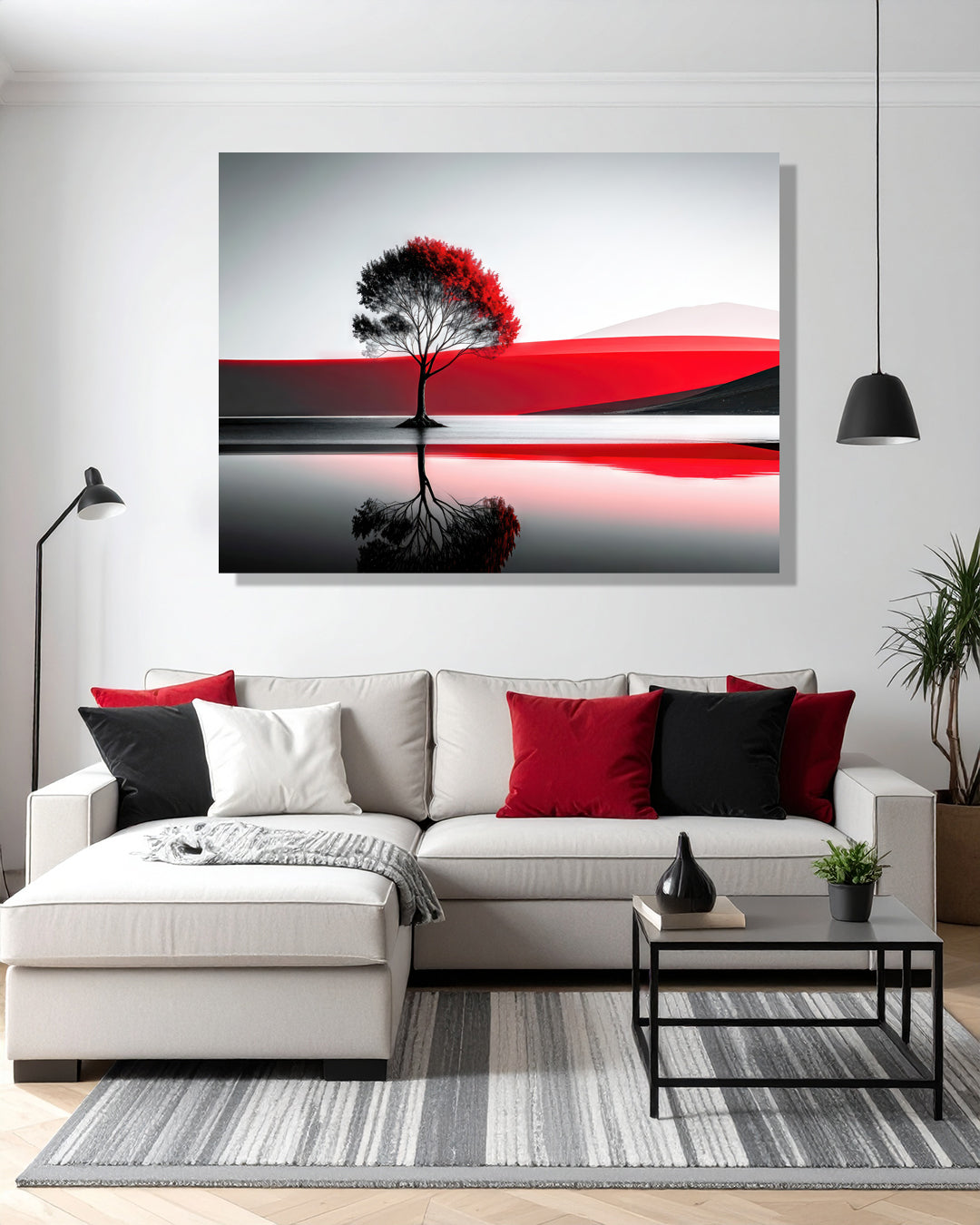 Surreale Leinwand-Kunst 'Baum am Ufer' – meditative Uferszene