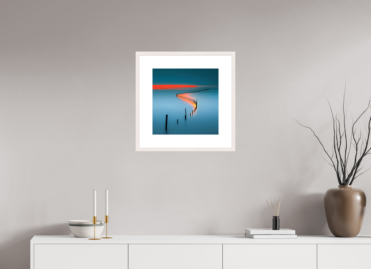 40 x 40 cm, Fine Art Print gerahmt Lichtweg im Watt