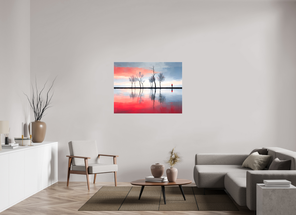 120 x 90 cm, Leinwand glänzend Stilles Ufer - Zwischen Licht und Spiegelung