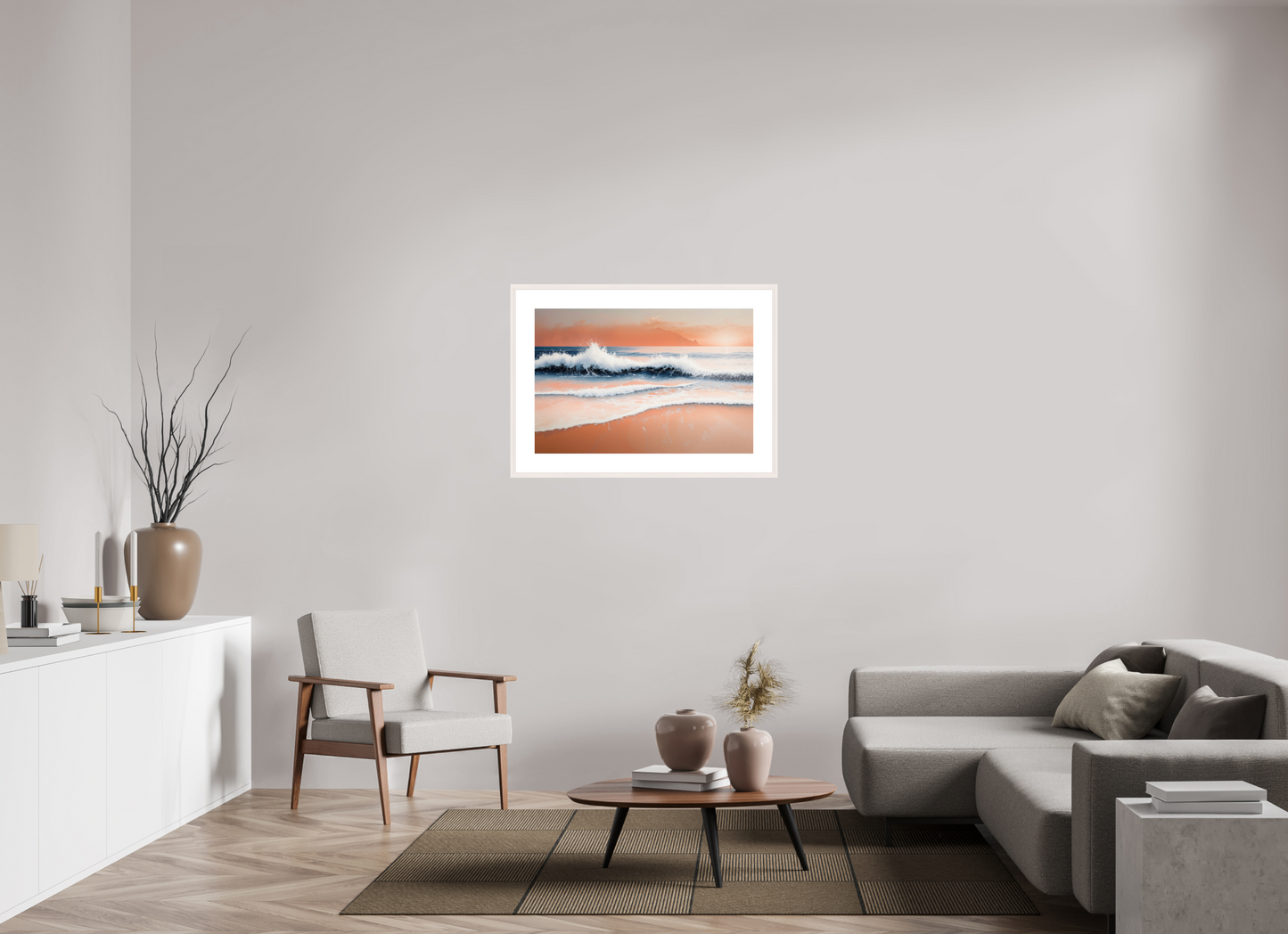 90 x 60 cm, Fine Art Print gerahmt Brandung in Pastell—Wandkunst, Fine Art Print, Leinwand, Acryldruck, Alu-Dibond