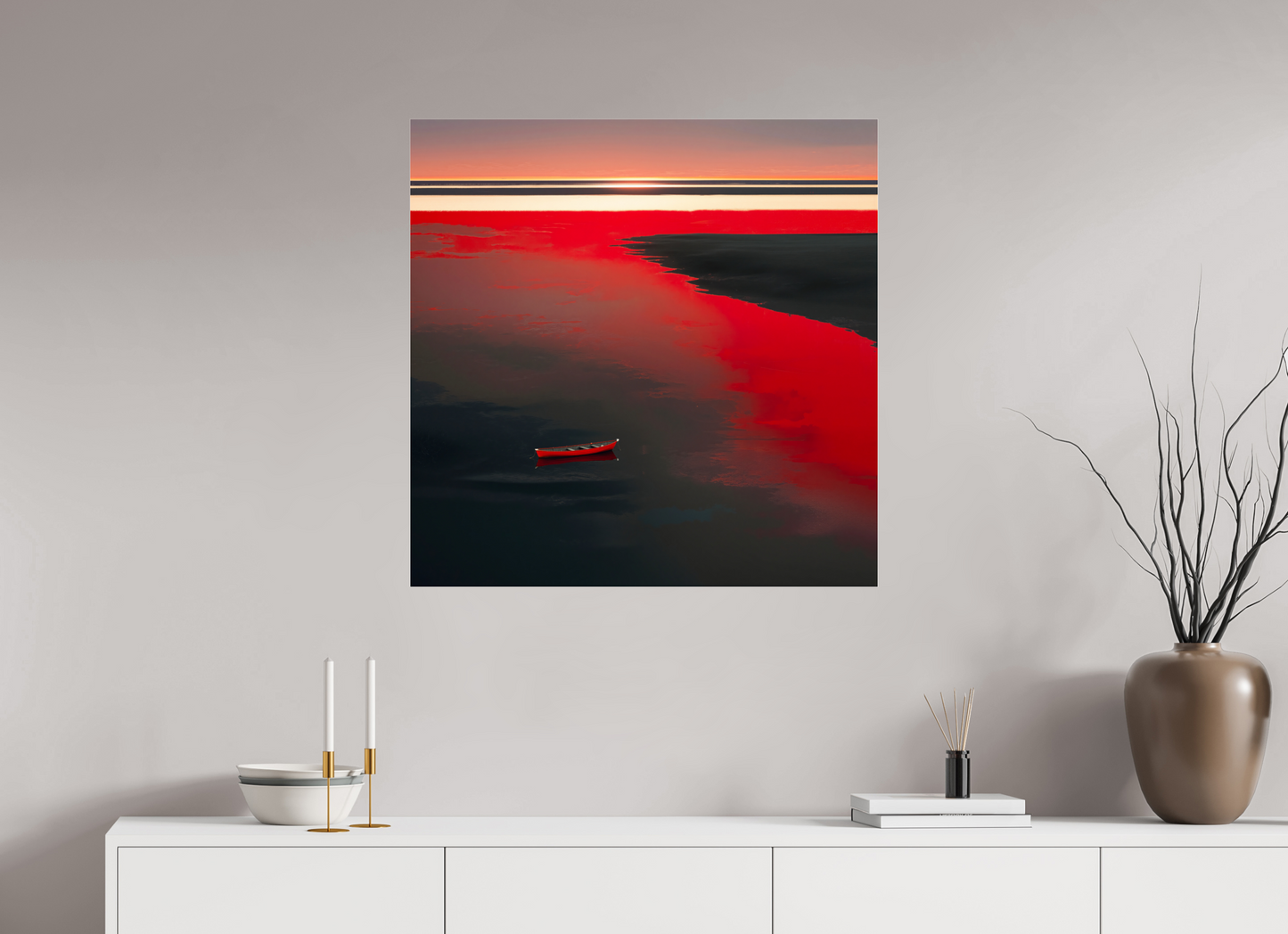 80 x 80 cm, Acrylglas glänzend standard Allein im Rot