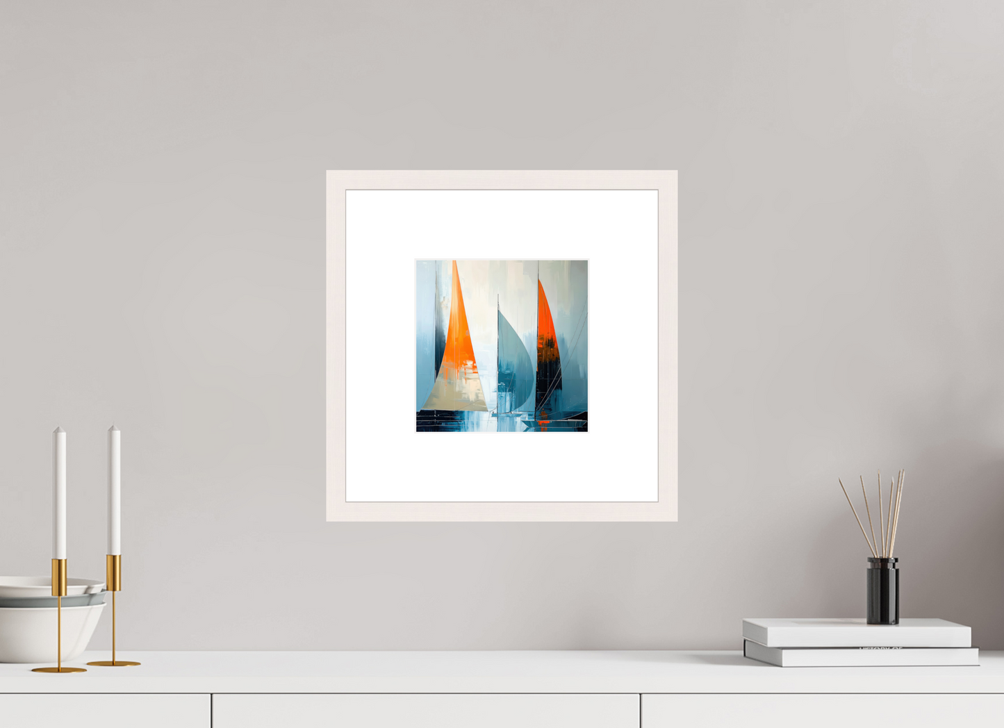 20 x 20 cm, Fine Art Print gerahmt Segelboot-Kunst - Abstraktion in Bewegung