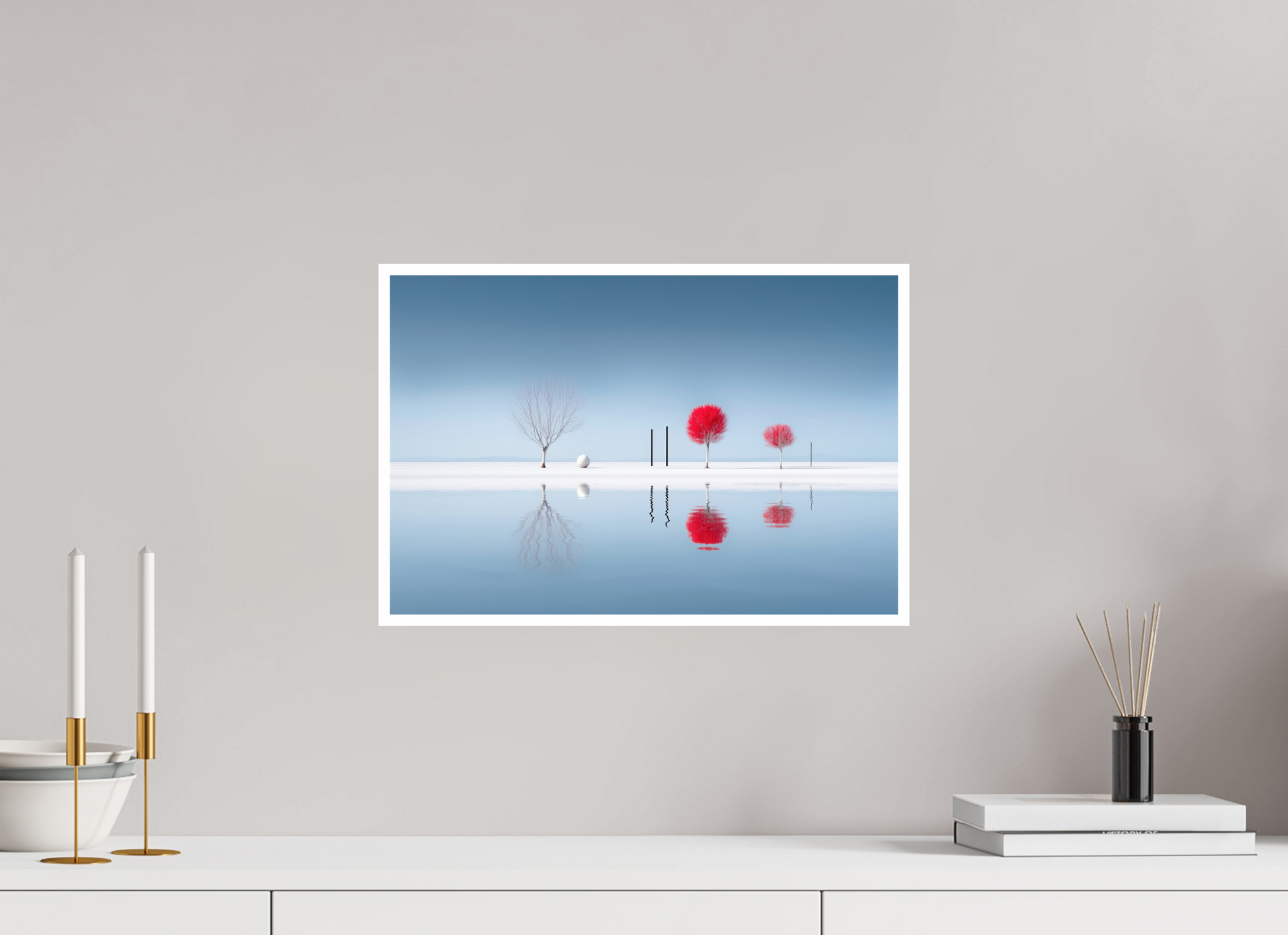 45 x 30 cm, Fine Art Print Hahnemühle Baryta Rote Stille am Ufer