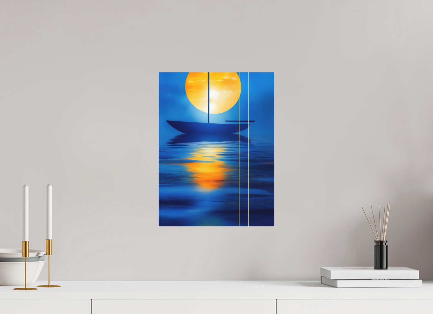 30 x 40 cm, Fine Art Pigmentdruck hinter Acrylglas Segel im goldenen Kreis—Wandkunst, Fine Art Print, Leinwand, Acryldruck, Alu-Dibond