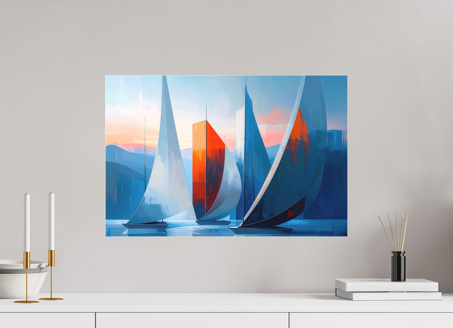 60 x 40 cm, Fine Art Pigmentdruck hinter Acrylglas Segelboote abstrakt-15-32—Wandkunst, Fine Art Print, Leinwand, Acryldruck, Alu-Dibond