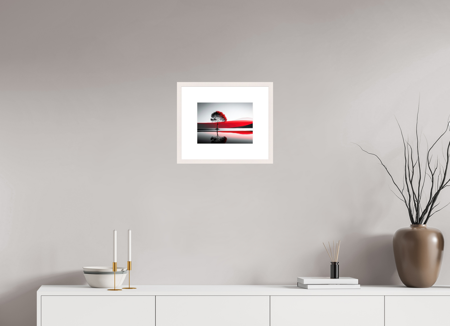 28 x 21 cm, Fine Art Print gerahmt Baum am Ufer surreal-01—Wandkunst, Fine Art Print, Leinwand, Acryldruck, Alu-Dibond