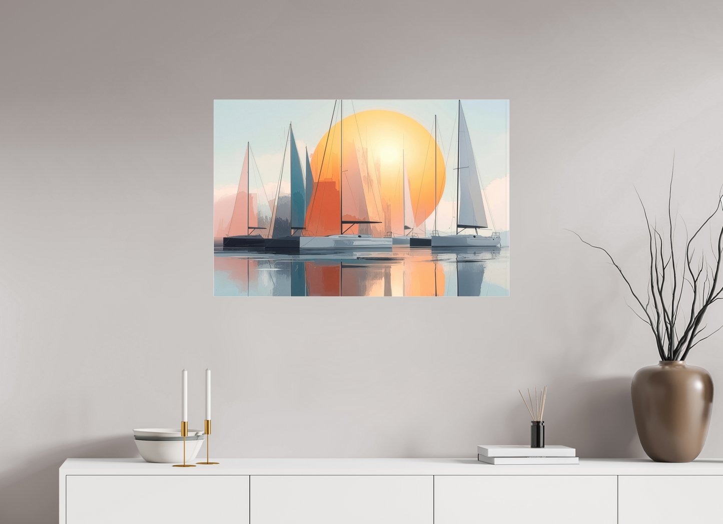 90 x 60 cm, Fine Art Pigmentdruck hinter Acrylglas Segelboot-Kunst - Zwischen Horizont und Geometrie-01—Wandkunst, Fine Art Print, Leinwand, Acryldruck, Alu-Dibond