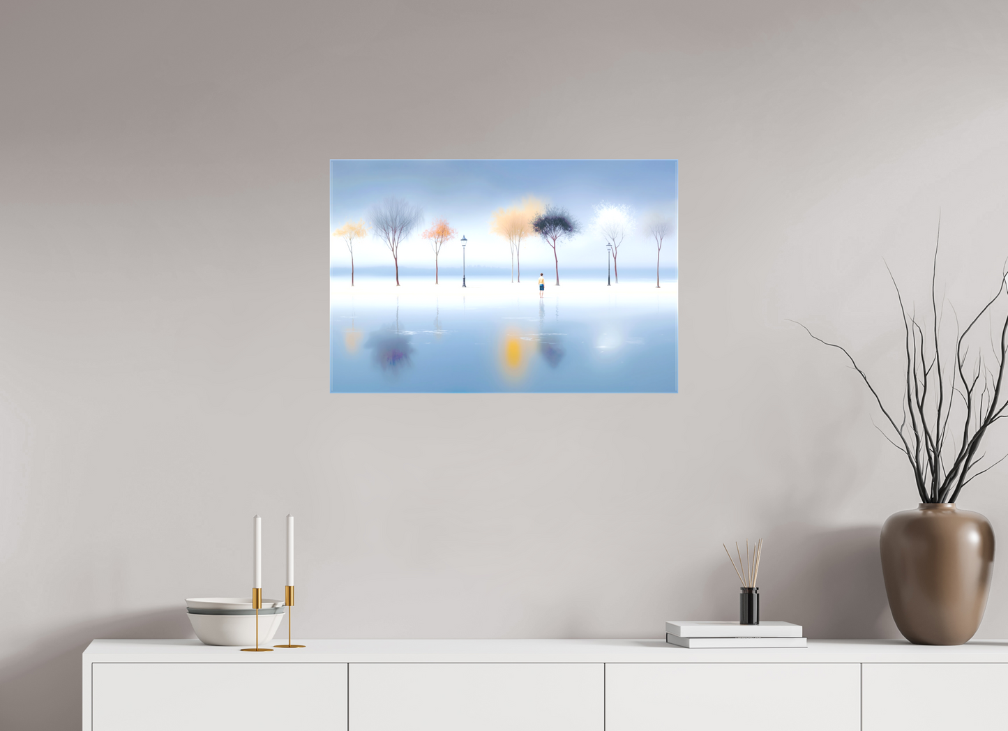 75 x 50 cm, Leinwand glänzend Stilles Ufer, ferne Gedanken—Wandkunst, Fine Art Print, Leinwand, Acryldruck, Alu-Dibond