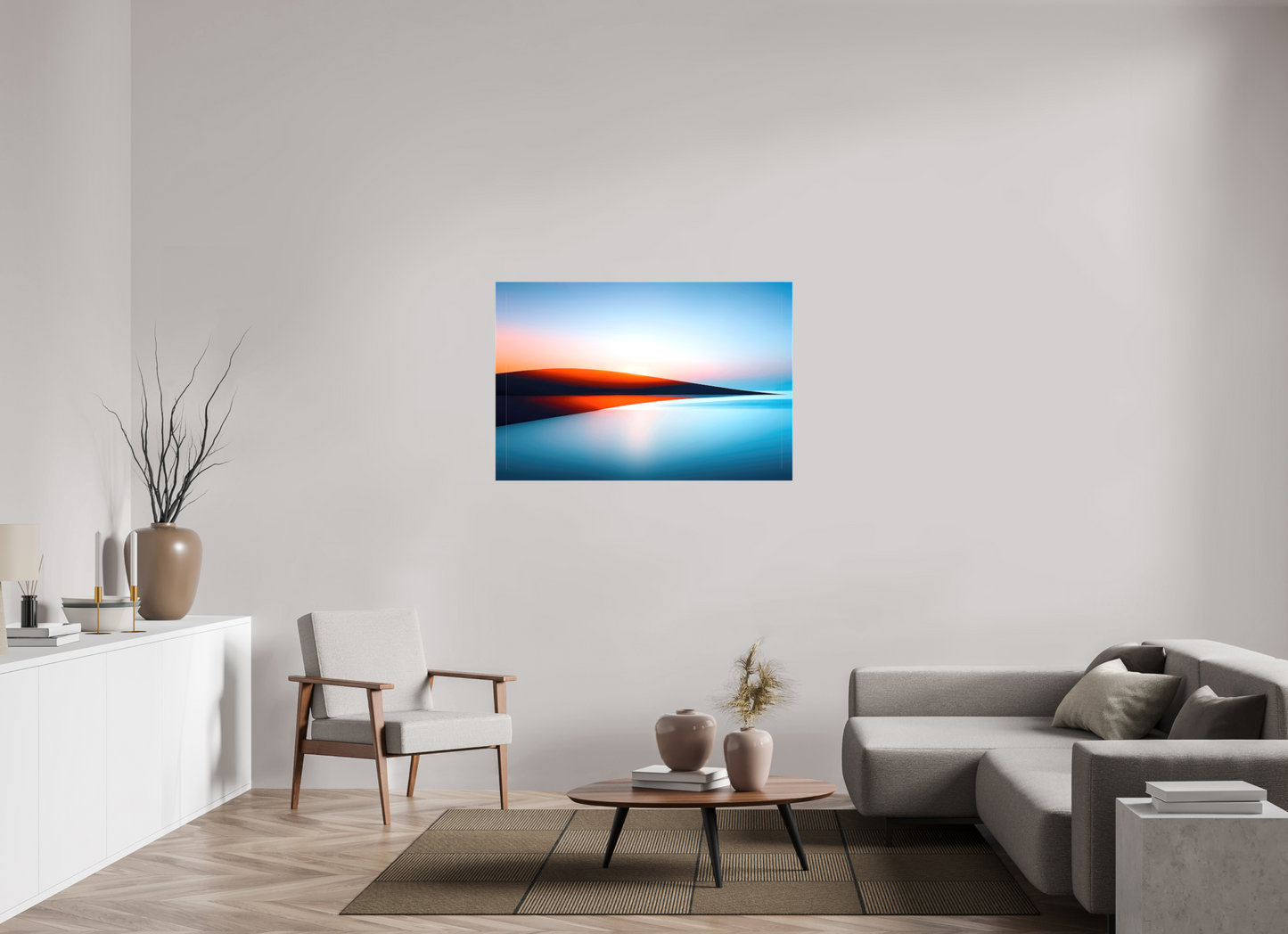 120 x 80 cm, Leinwand glänzend Lichtlinie am Horizont-01—Wandkunst, Fine Art Print, Leinwand, Acryldruck, Alu-Dibond