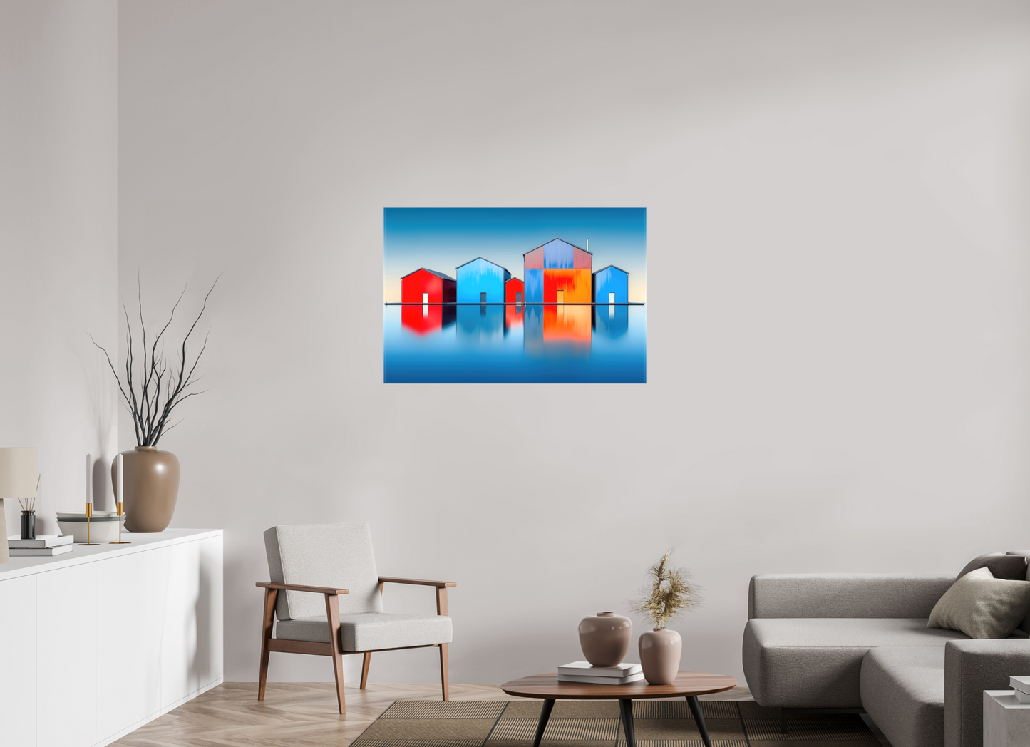 105 x 70 cm, Leinwand glänzend Farbklang am Wasser—Wandkunst, Fine Art Print, Leinwand, Acryldruck, Alu-Dibond