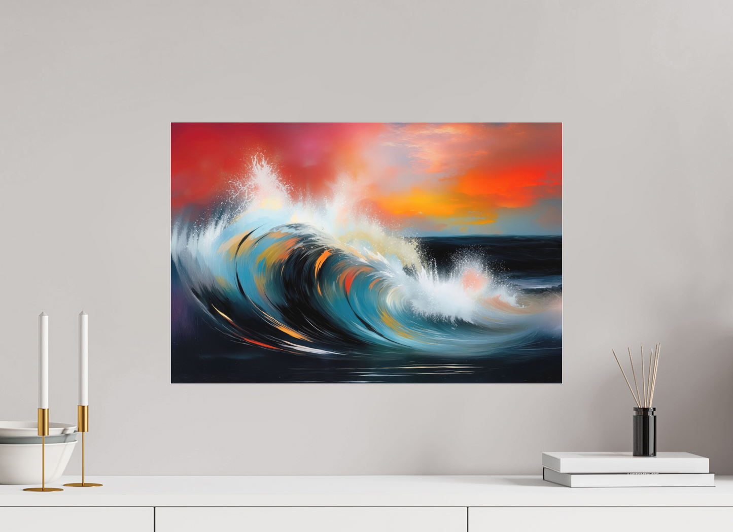 60 x 40 cm, Fine Art Pigmentdruck hinter Acrylglas Glühende Brandung—Wandkunst, Fine Art Print, Leinwand, Acryldruck, Alu-Dibond