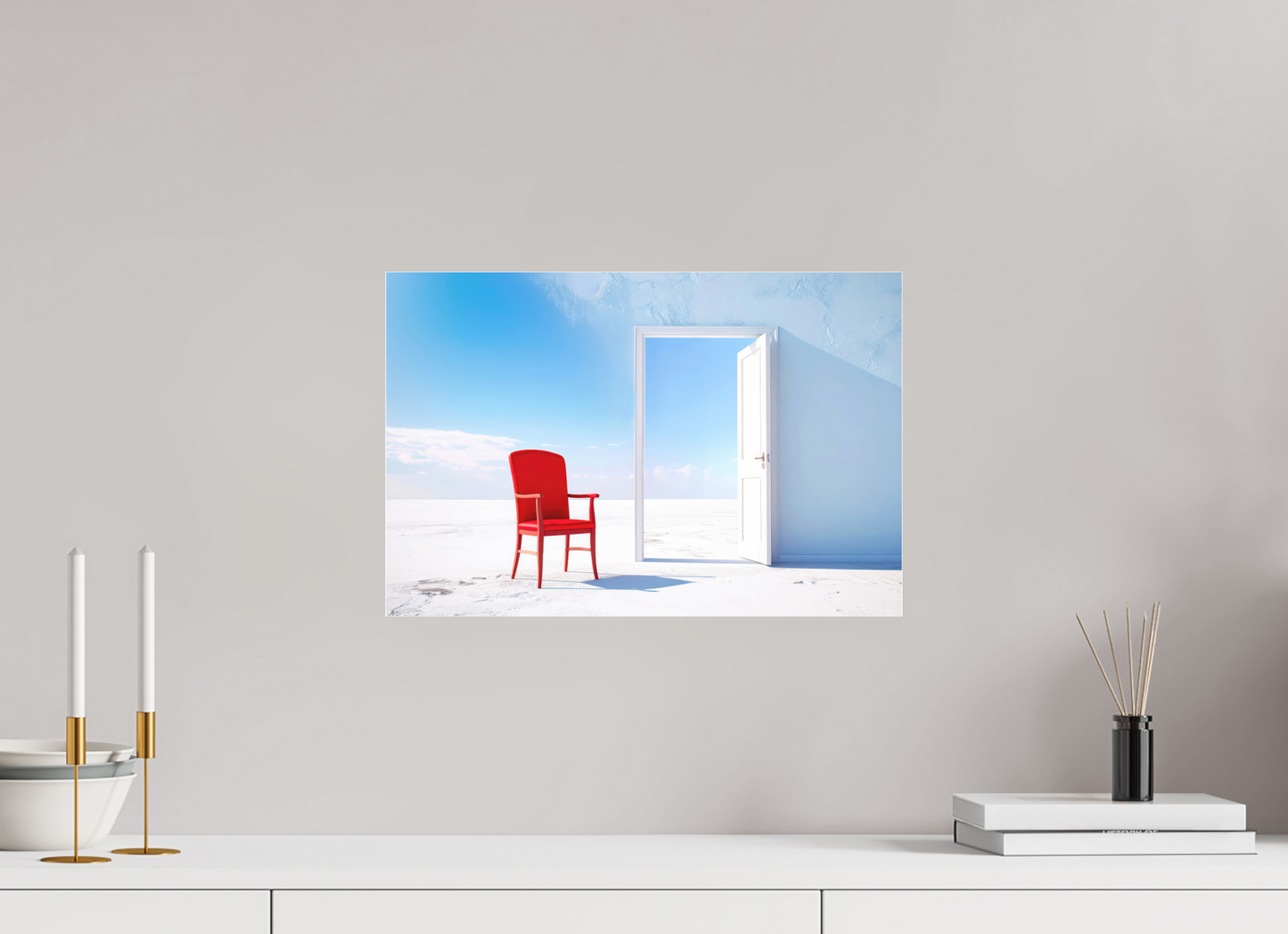 45 x 30 cm, Fine Art Pigmentdruck hinter Acrylglas Blick durch die Tür surreal-02—Wandkunst, Fine Art Print, Leinwand, Acryldruck, Alu-Dibond