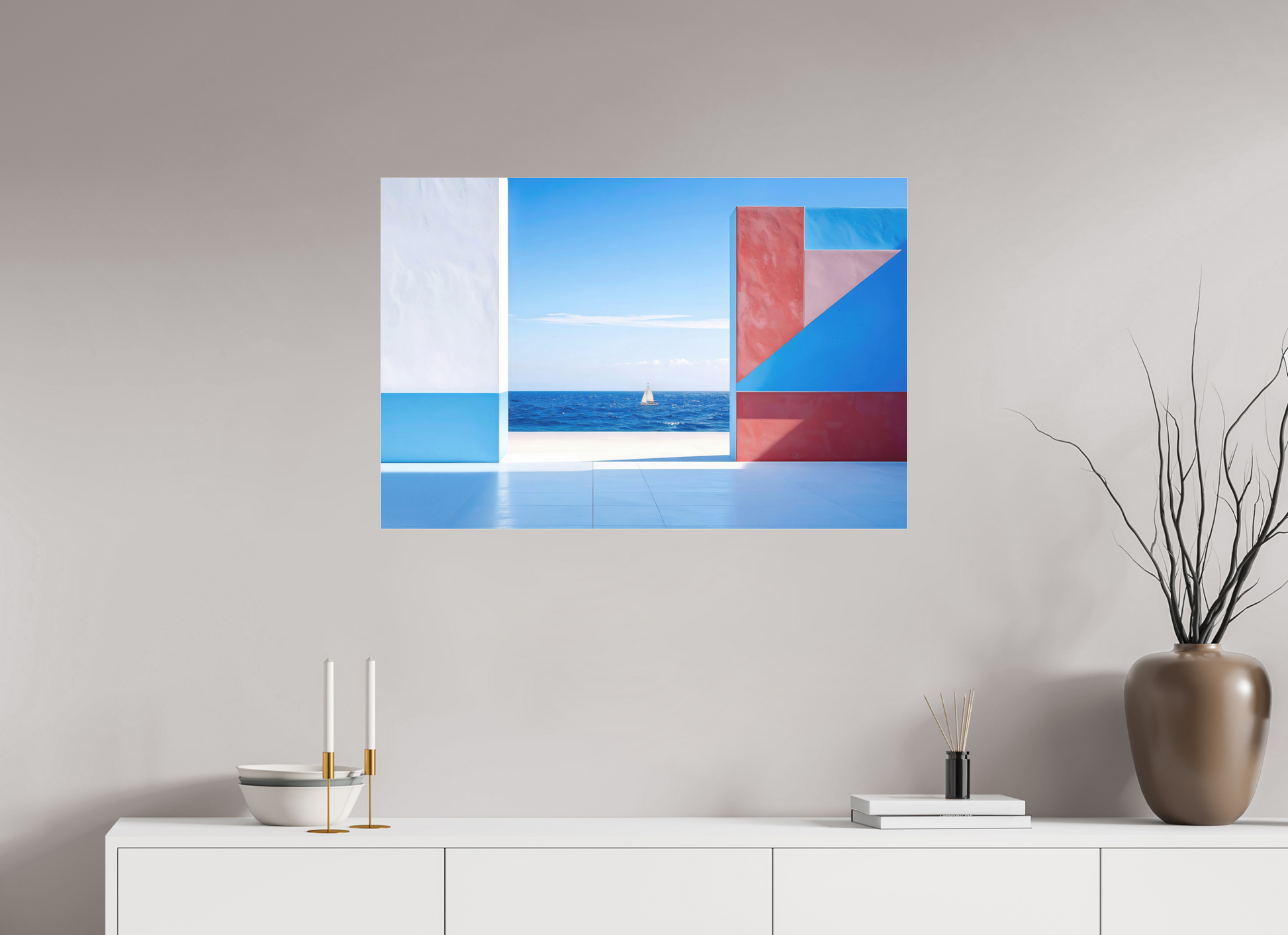 90 x 60 cm, Fine Art Pigmentdruck hinter Acrylglas Mauer am Meer-03—Wandkunst, Fine Art Print, Leinwand, Acryldruck