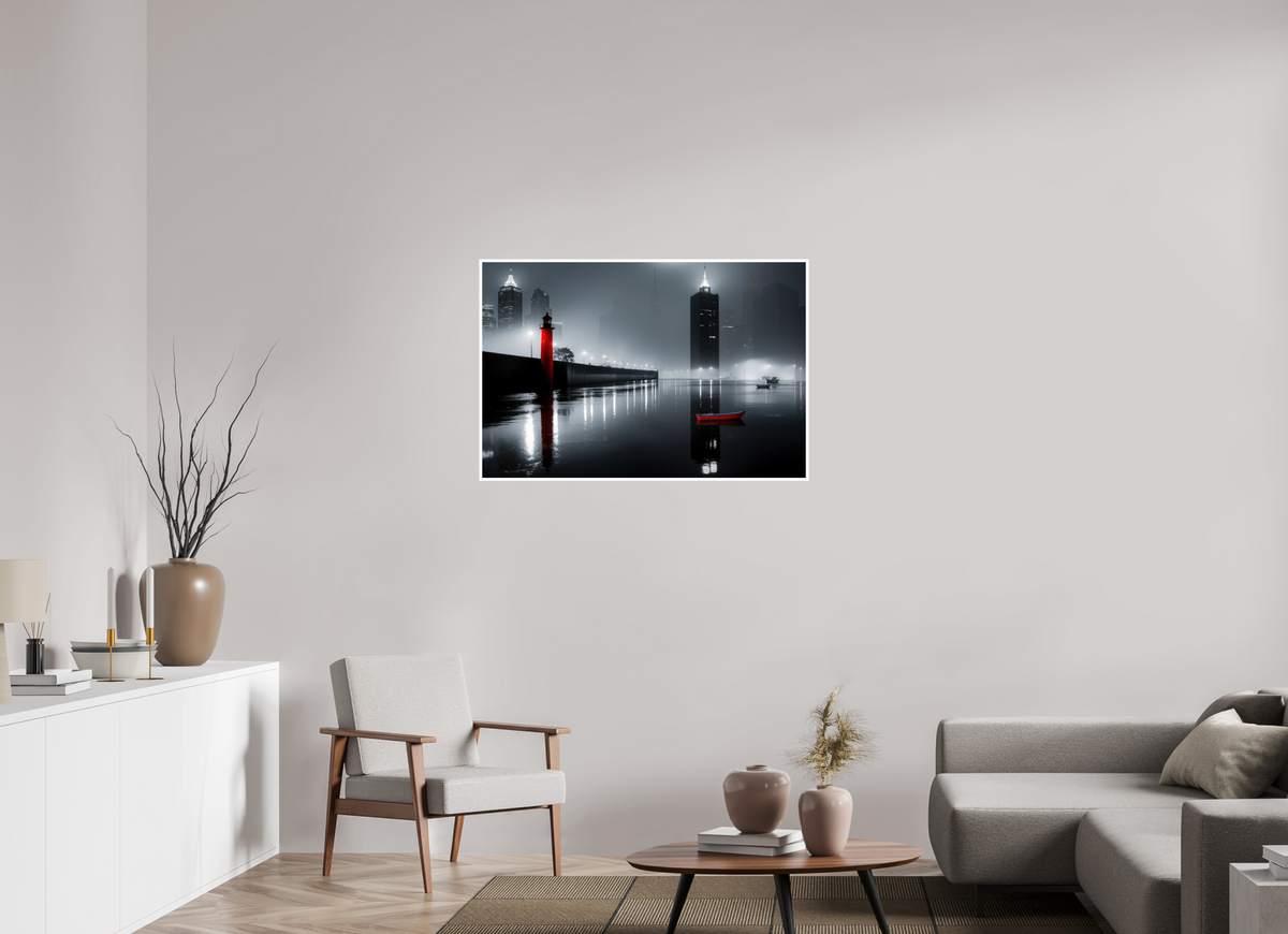 105 x 70 cm, Fine Art Print Hahnemühle Baryta Hafenstadt bei Nacht -noir city- 01—Wandkunst, Fine Art Print, Leinwand, Acryldruck, Alu-Dibond