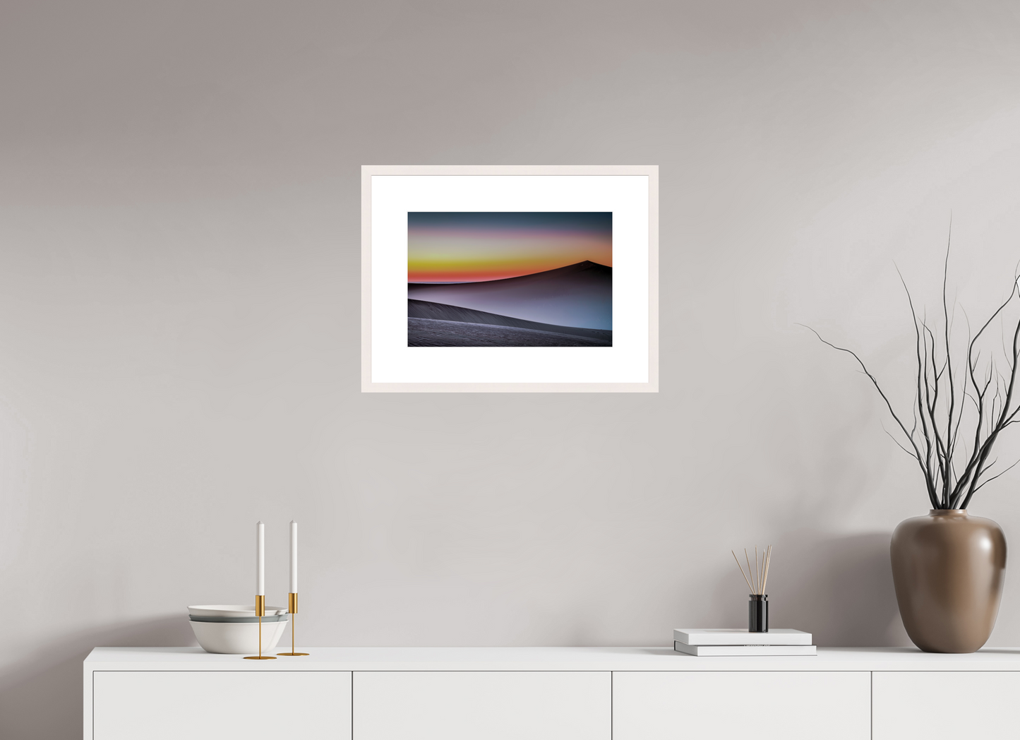 45 x 30 cm, Fine Art Print gerahmt Dämmerung über der Düne