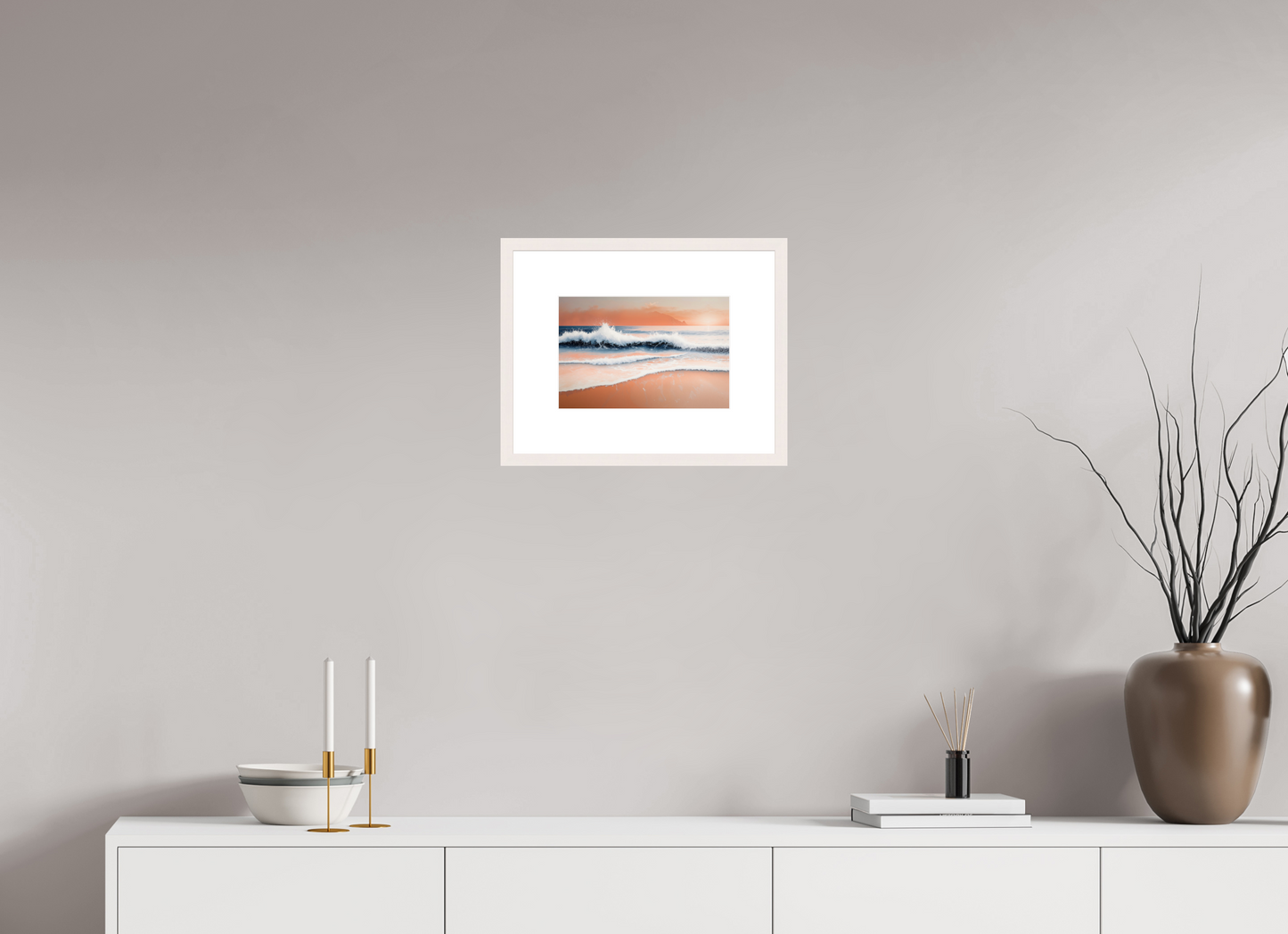 30 x 20 cm, Fine Art Print gerahmt Brandung in Pastell