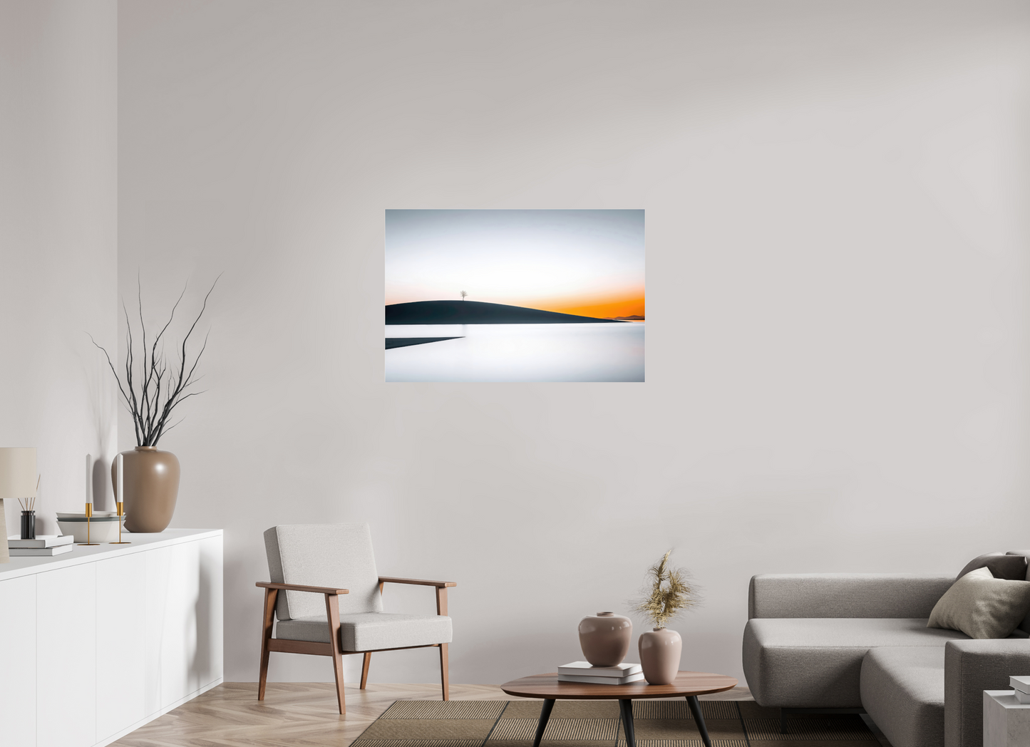 105 x 70 cm, Acrylglas glänzend standard Einsamer Baum im Abendlicht—Wandkunst, Fine Art Print, Leinwand, Acryldruck, Alu-Dibond