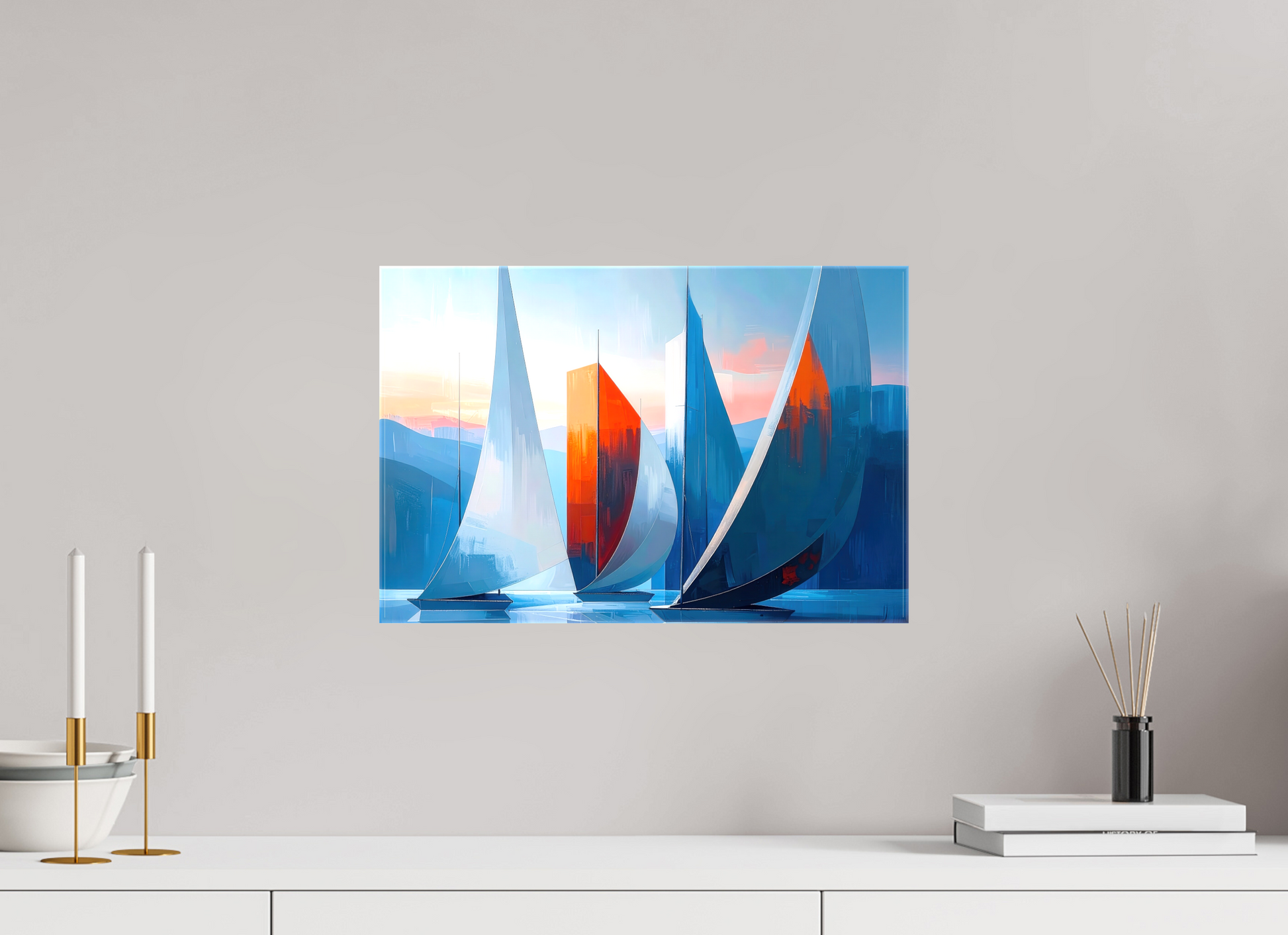 45 x 30 cm, Leinwand glänzend Segelboote abstrakt-15-32—Wandkunst, Fine Art Print, Leinwand, Acryldruck, Alu-Dibond