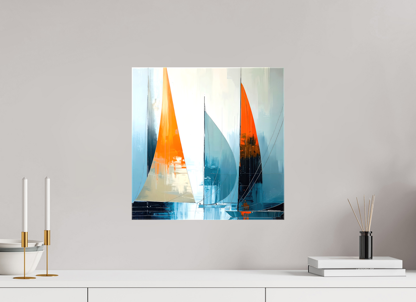 40 x 40 cm, Leinwand glänzend Segelboot-Kunst - Abstraktion in Bewegung—Wandkunst, Fine Art Print, Leinwand, Acryldruck, Alu-Dibond