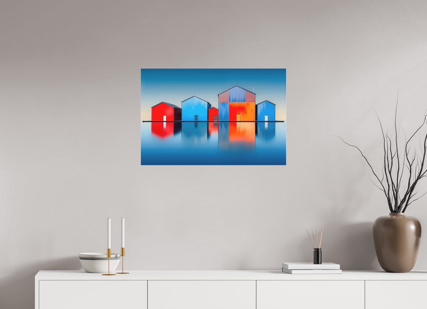 75 x 50 cm, Fine Art Pigmentdruck hinter Acrylglas Farbklang am Wasser