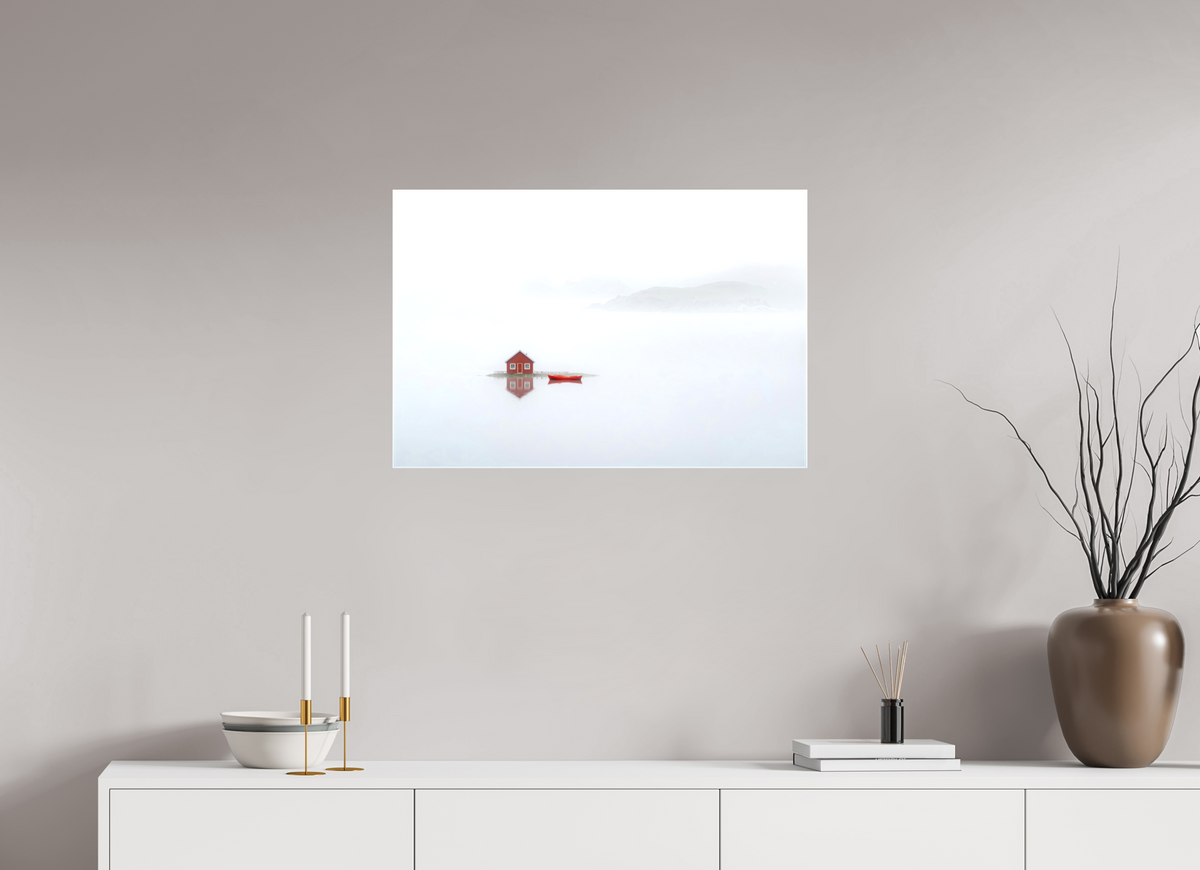 75 x 50 cm, Leinwand glänzend Im Küstennebel ein Zuhause--Wandkunst, Fine Art Print, Leinwand, Acryldruck, Alu-Dibond