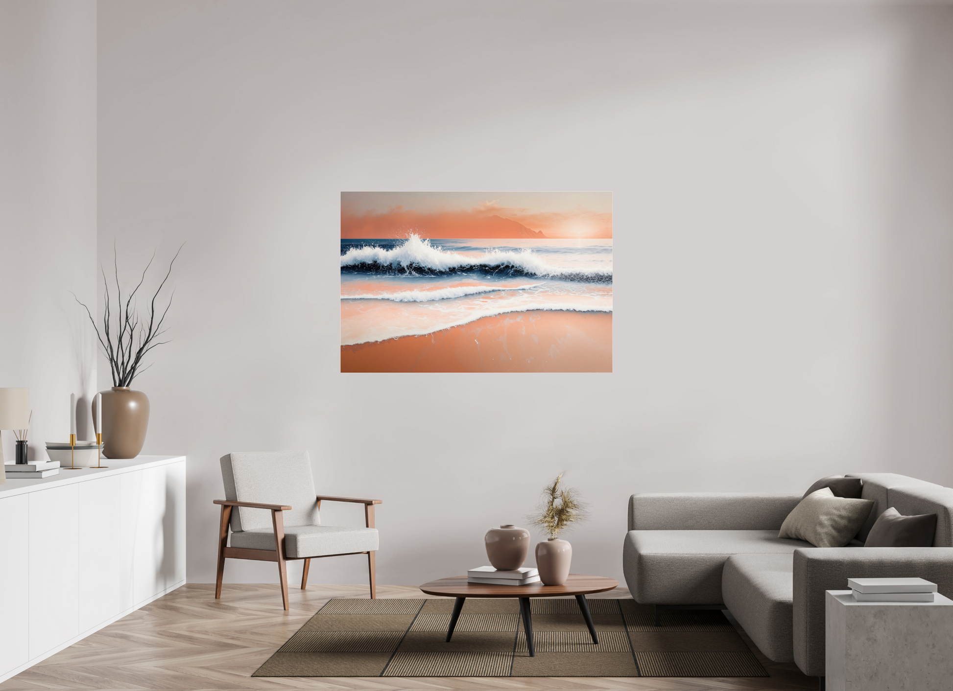 150 x 100 cm, Acrylglas glänzend standard Brandung in Pastell—Wandkunst, Fine Art Print, Leinwand, Acryldruck, Alu-Dibond