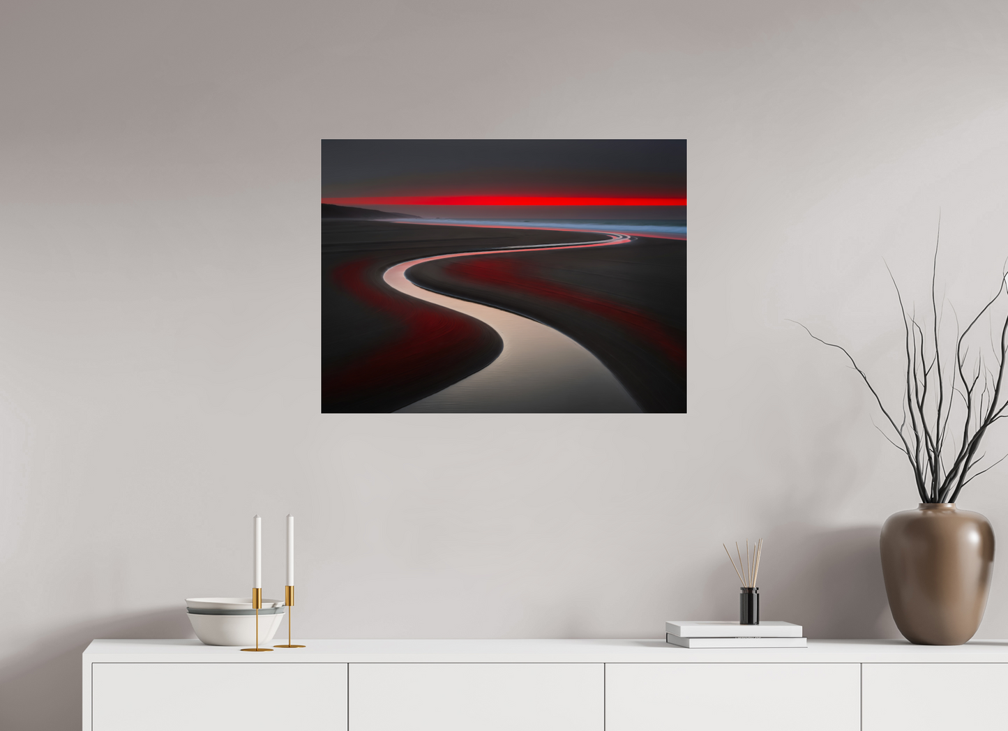 80 x 60 cm, Acrylglas glänzend standard Wattenmeer - die Linie des Lichts—Wandkunst, Fine Art Print, Leinwand, Acryldruck, Alu-Dibond