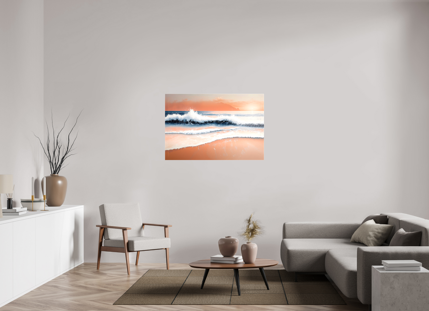 120 x 80 cm, Leinwand glänzend Brandung in Pastell—Wandkunst, Fine Art Print, Leinwand, Acryldruck, Alu-Dibond
