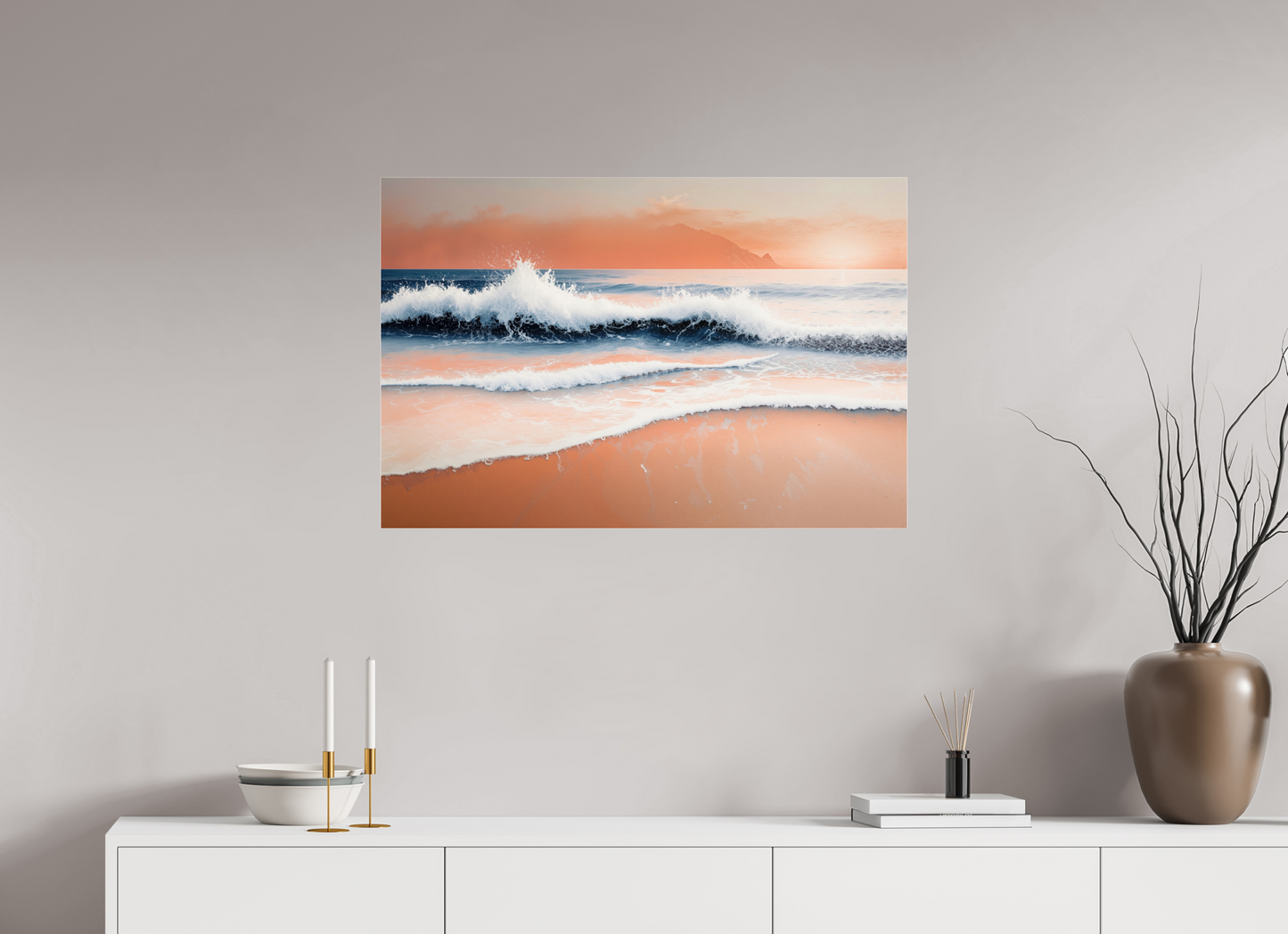 90 x 60 cm, Acrylglas glänzend standard Brandung in Pastell—Wandkunst, Fine Art Print, Leinwand, Acryldruck, Alu-Dibond