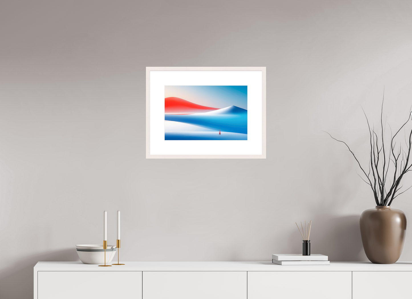 45 x 30 cm, Fine Art Print gerahmt Rotes Leuchten, blaue Stille