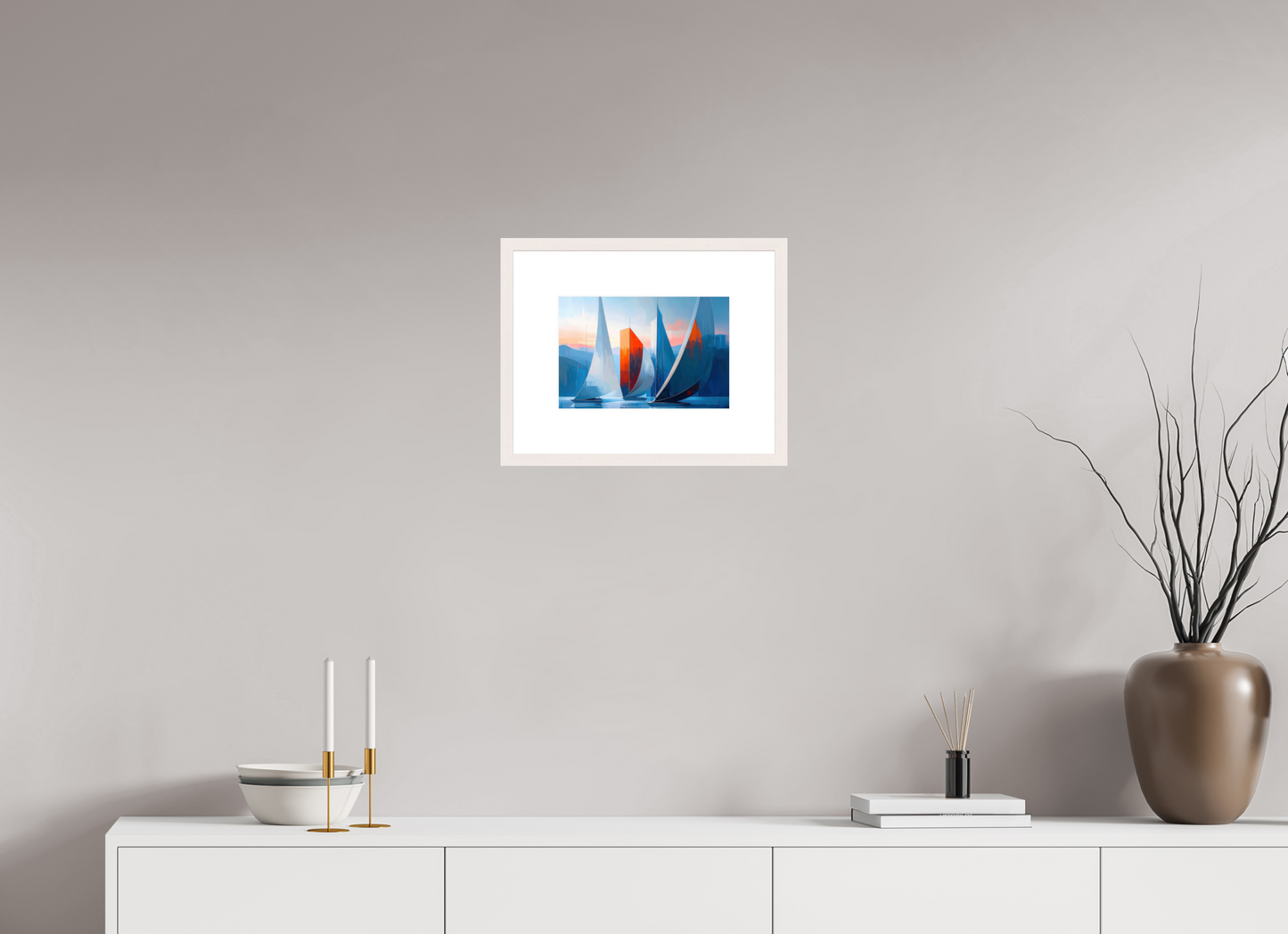 30 x 20 cm, Fine Art Print gerahmt Segelboote abstrakt-15-32