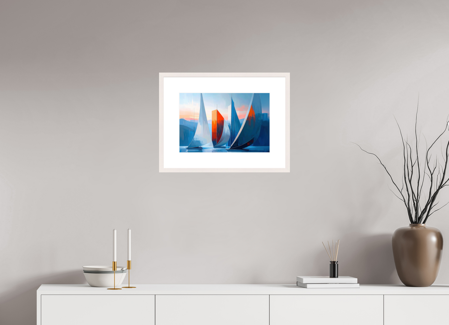 45 x 30 cm, Fine Art Print gerahmt Segelboote abstrakt-15-32