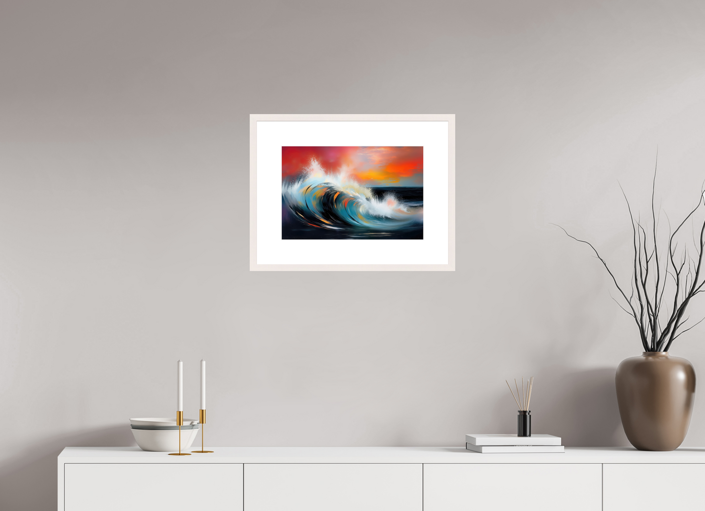 45 x 30 cm, Fine Art Print gerahmt Glühende Brandung