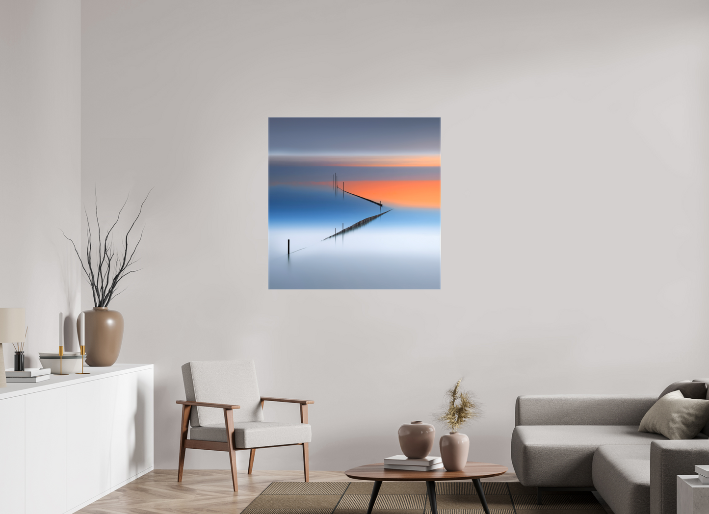 100 x 100 cm, Leinwand glänzend Stille Linien—Wandkunst, Fine Art Print, Leinwand, Acryldruck, Alu-Dibond