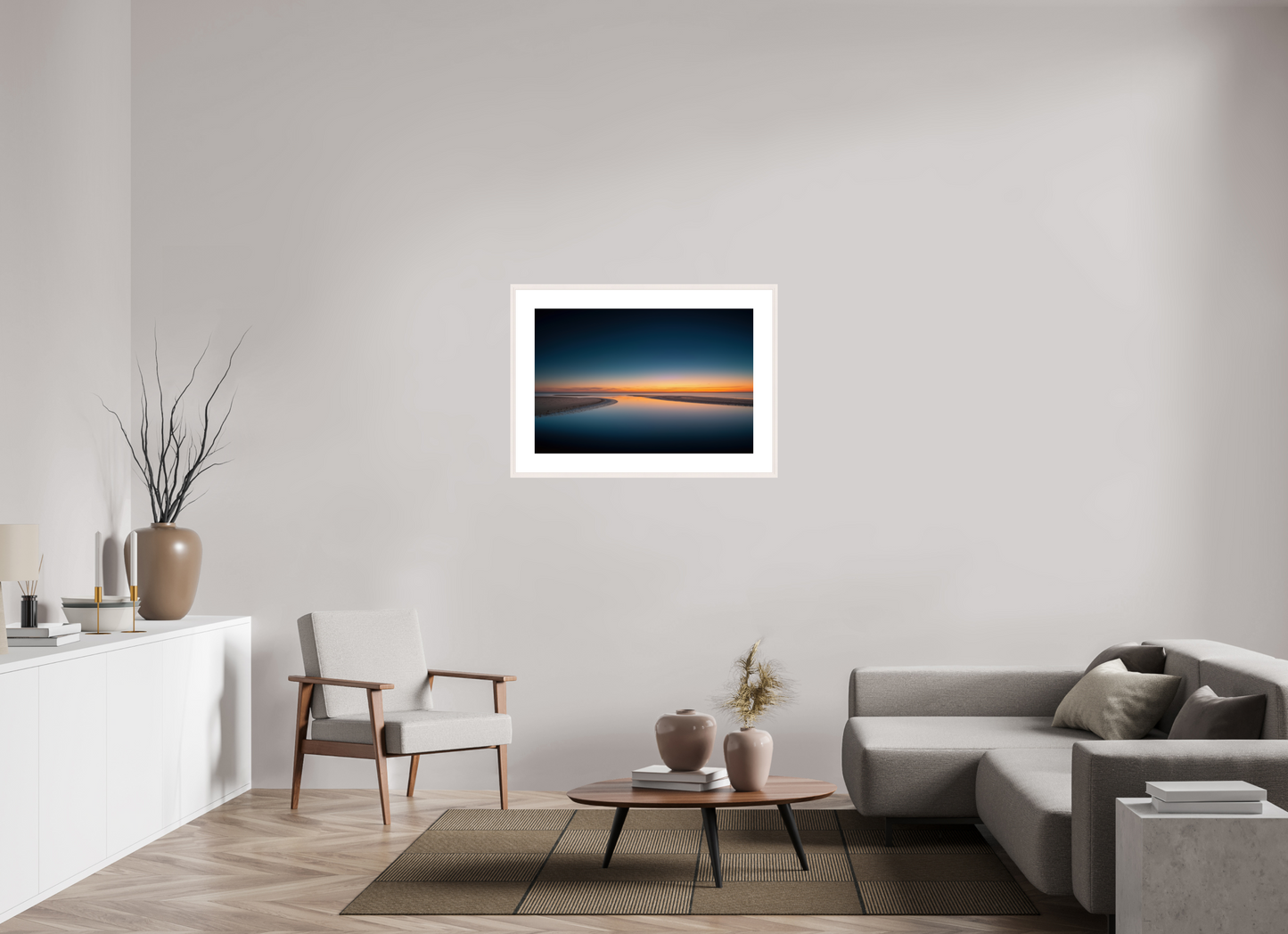 90 x 60 cm, Fine Art Print gerahmt Stille über dem Watt-02