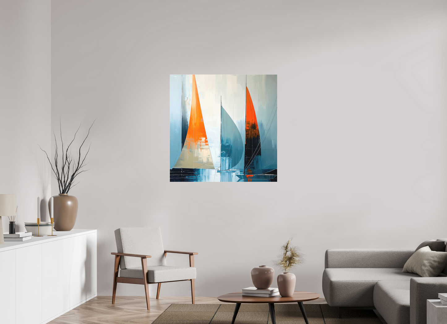 100 x 100 cm, Fine Art Pigmentdruck hinter Acrylglas Segelboot-Kunst - Abstraktion in Bewegung—Wandkunst, Fine Art Print, Leinwand, Acryldruck, Alu-Dibond