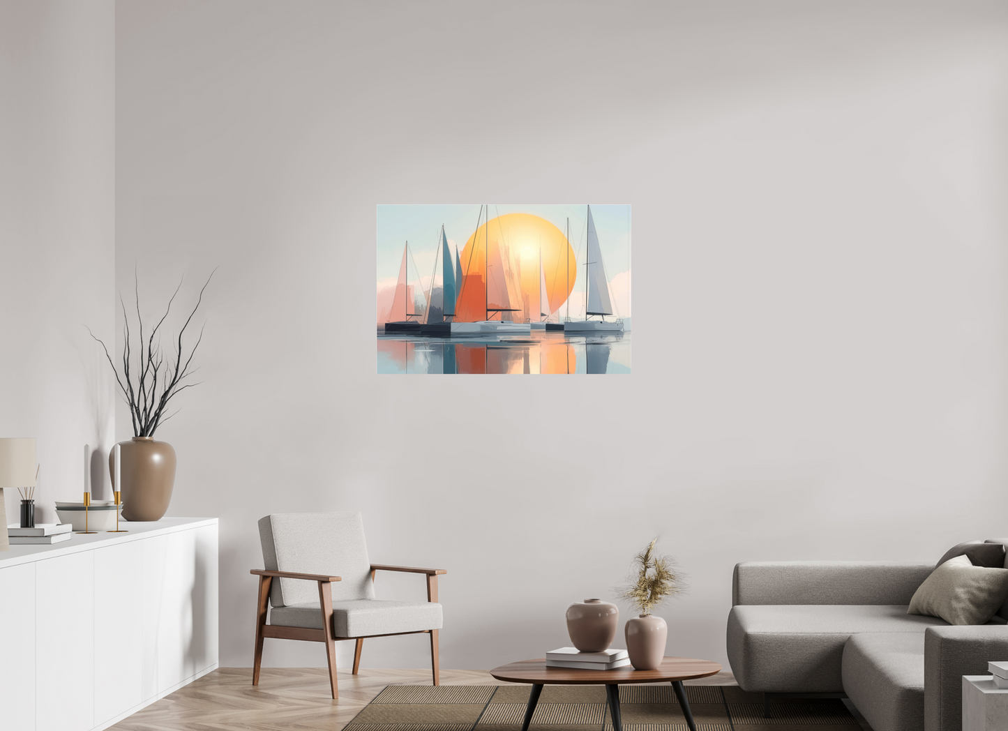 105 x 70 cm, Fine Art Pigmentdruck hinter Acrylglas Segelboot-Kunst - Zwischen Horizont und Geometrie-01—Wandkunst, Fine Art Print, Leinwand, Acryldruck, Alu-Dibond