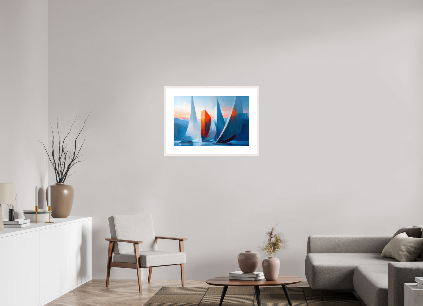75 x 50 cm, Fine Art Print gerahmt Segelboote abstrakt-15-32