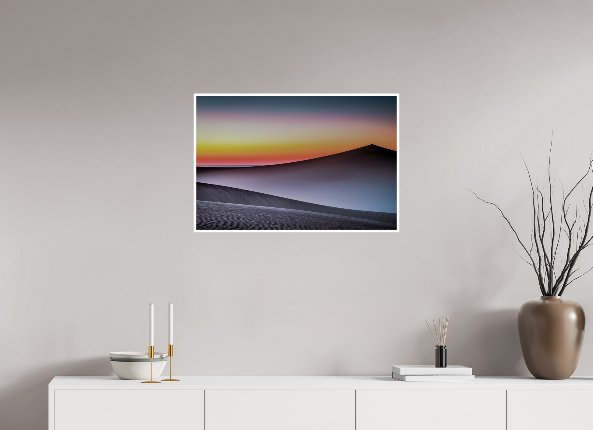 75 x 50 cm, Fine Art Print Hahnemühle Baryta Dämmerung über der Düne—Wandkunst, Fine Art Print, Leinwand, Acryldruck, Alu-Dibond