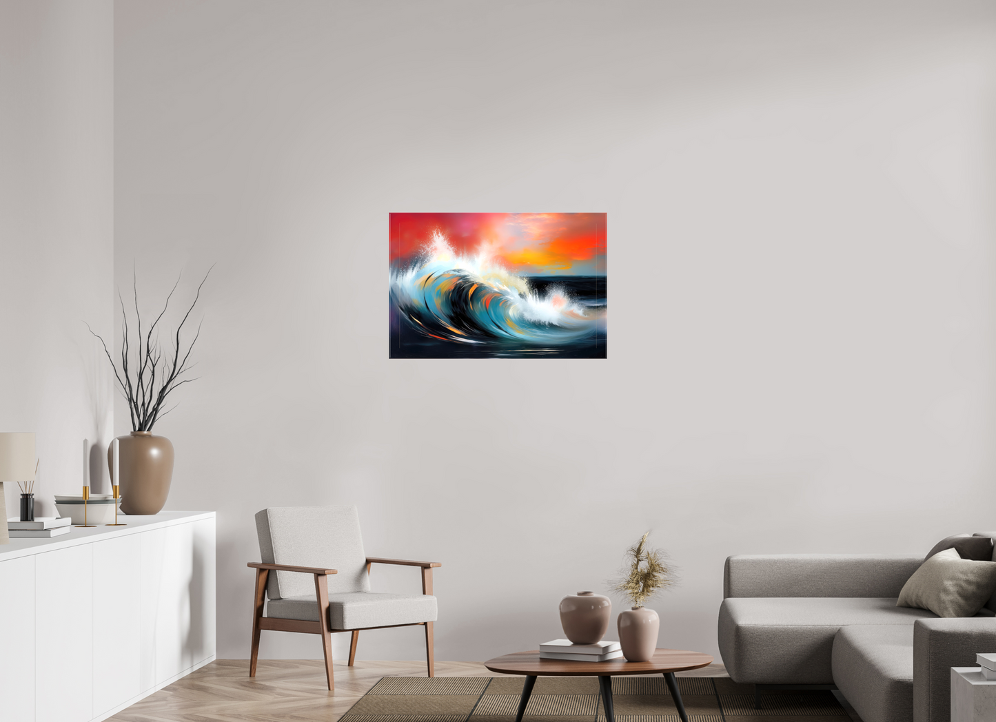 90 x 60 cm, Leinwand glänzend Glühende Brandung—Wandkunst, Fine Art Print, Leinwand, Acryldruck, Alu-Dibond
