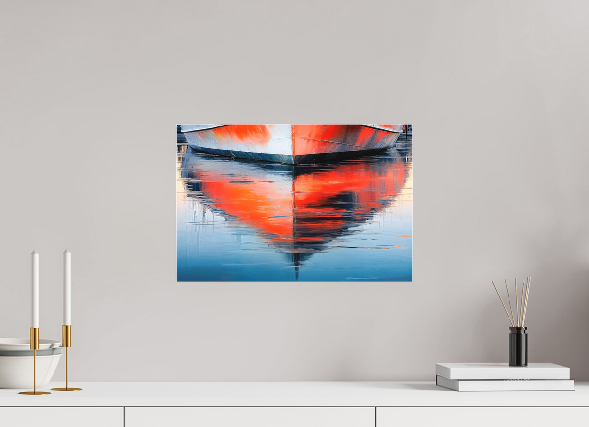 45 x 30 cm, Fine Art Pigmentdruck hinter Acrylglas Wasserspiegelung Bootsrumpf-01—Wandkunst, Fine Art Print, Leinwand, Acryldruck, Alu-Dibond